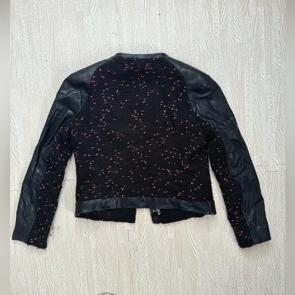 Express Faux Leather Jacket Cropped Tweed Motorcycle Edgy Urban Boho Biker Small - Picture 13 of 16